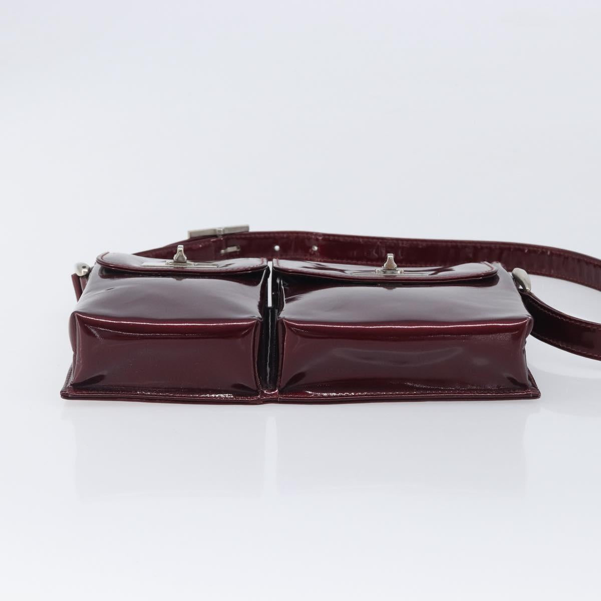 GUCCI Shoulder Bag Patent leather Bordeaux Silver Auth gh2430