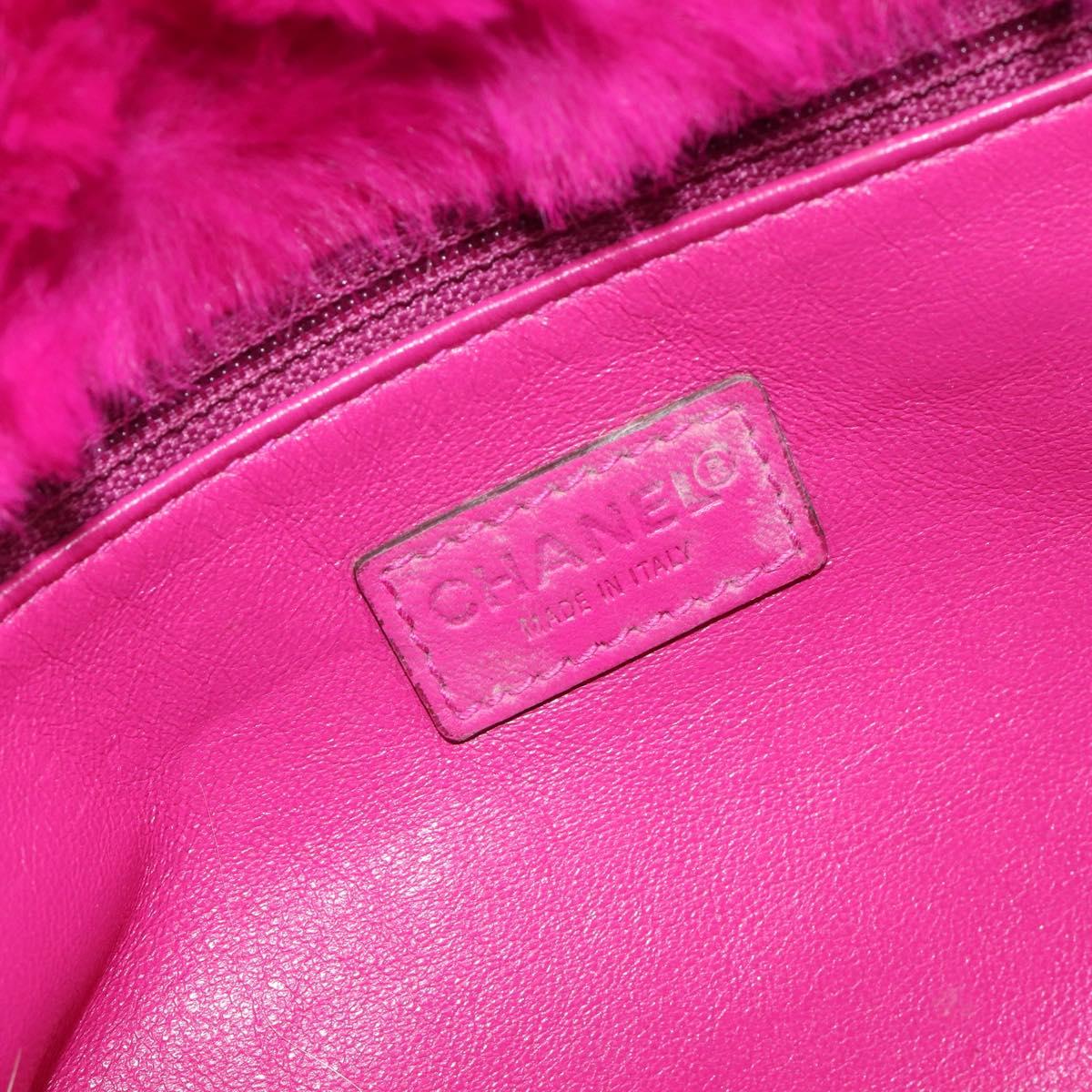 CHANEL Chain Shoulder Bag Fur Pink CC Auth gh2432V