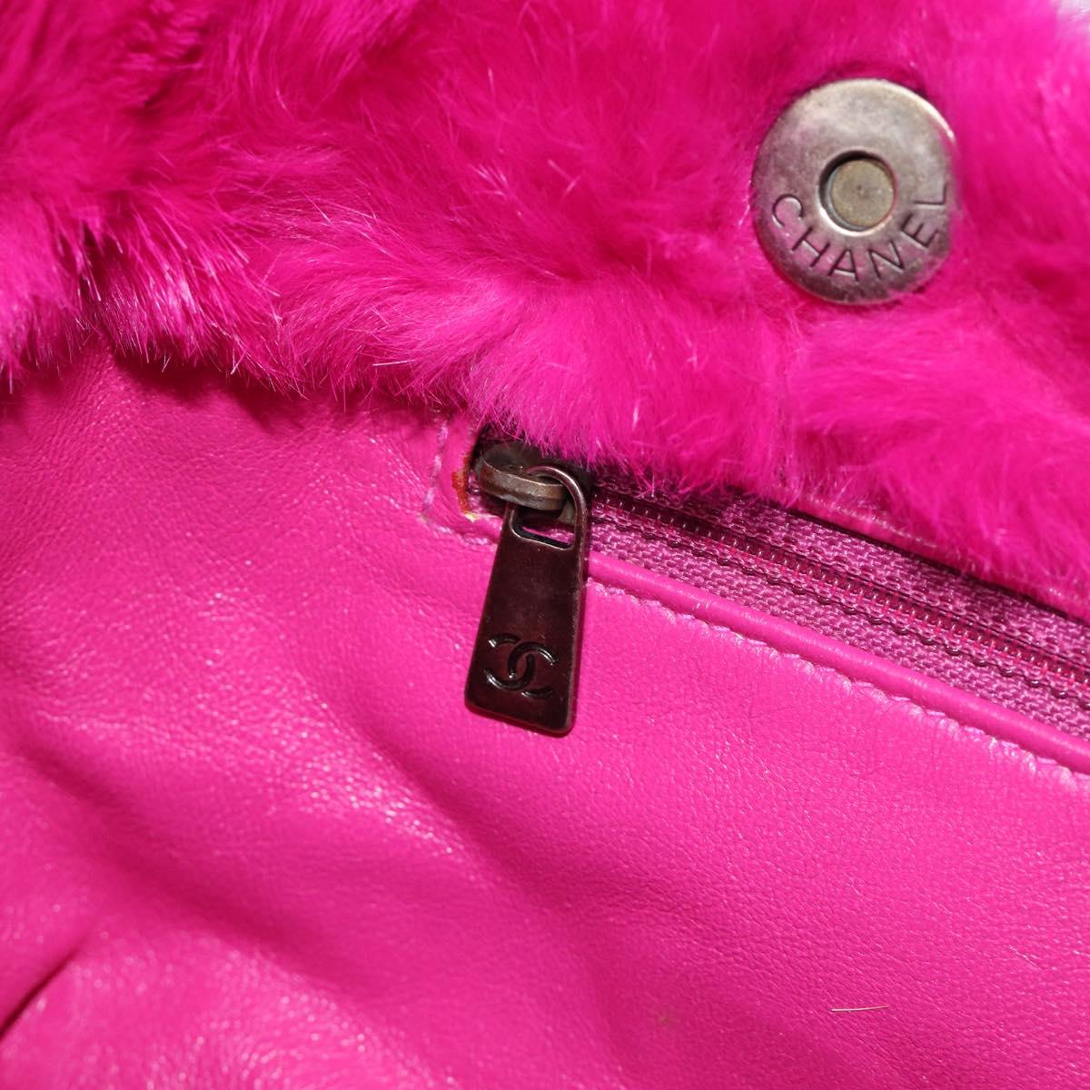 CHANEL Chain Shoulder Bag Fur Pink CC Auth gh2432V