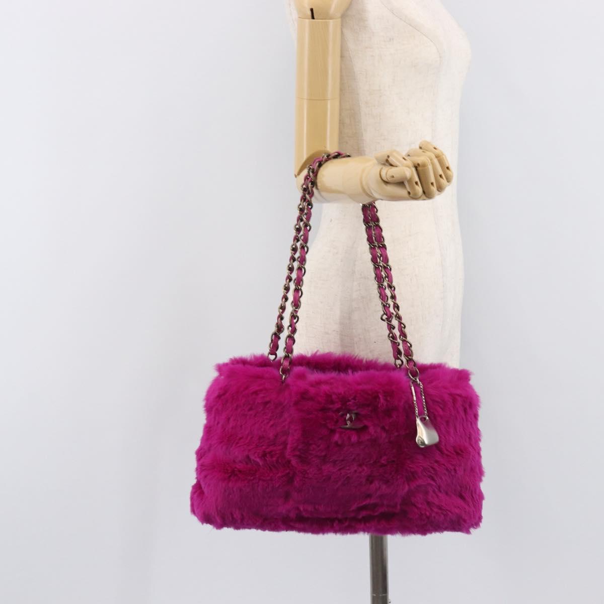 CHANEL Chain Shoulder Bag Fur Pink CC Auth gh2432V