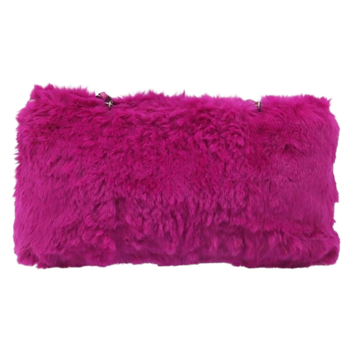 CHANEL Chain Shoulder Bag Fur Pink CC Auth gh2432V