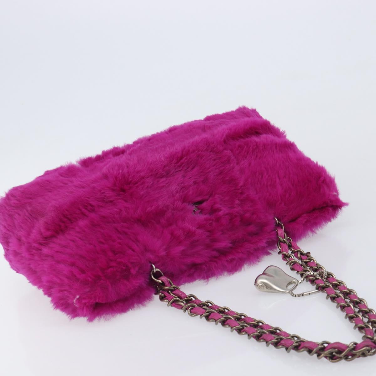 CHANEL Chain Shoulder Bag Fur Pink CC Auth gh2432V