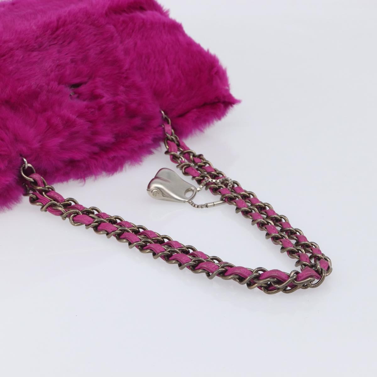 CHANEL Chain Shoulder Bag Fur Pink CC Auth gh2432V
