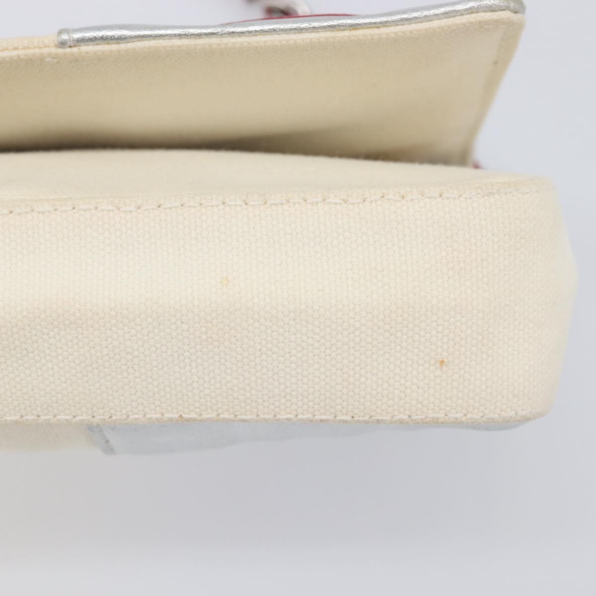 CHANEL Choco Bar Chain Shoulder Bag NO.5 Canvas Beige Silver CC Auth gh2433V