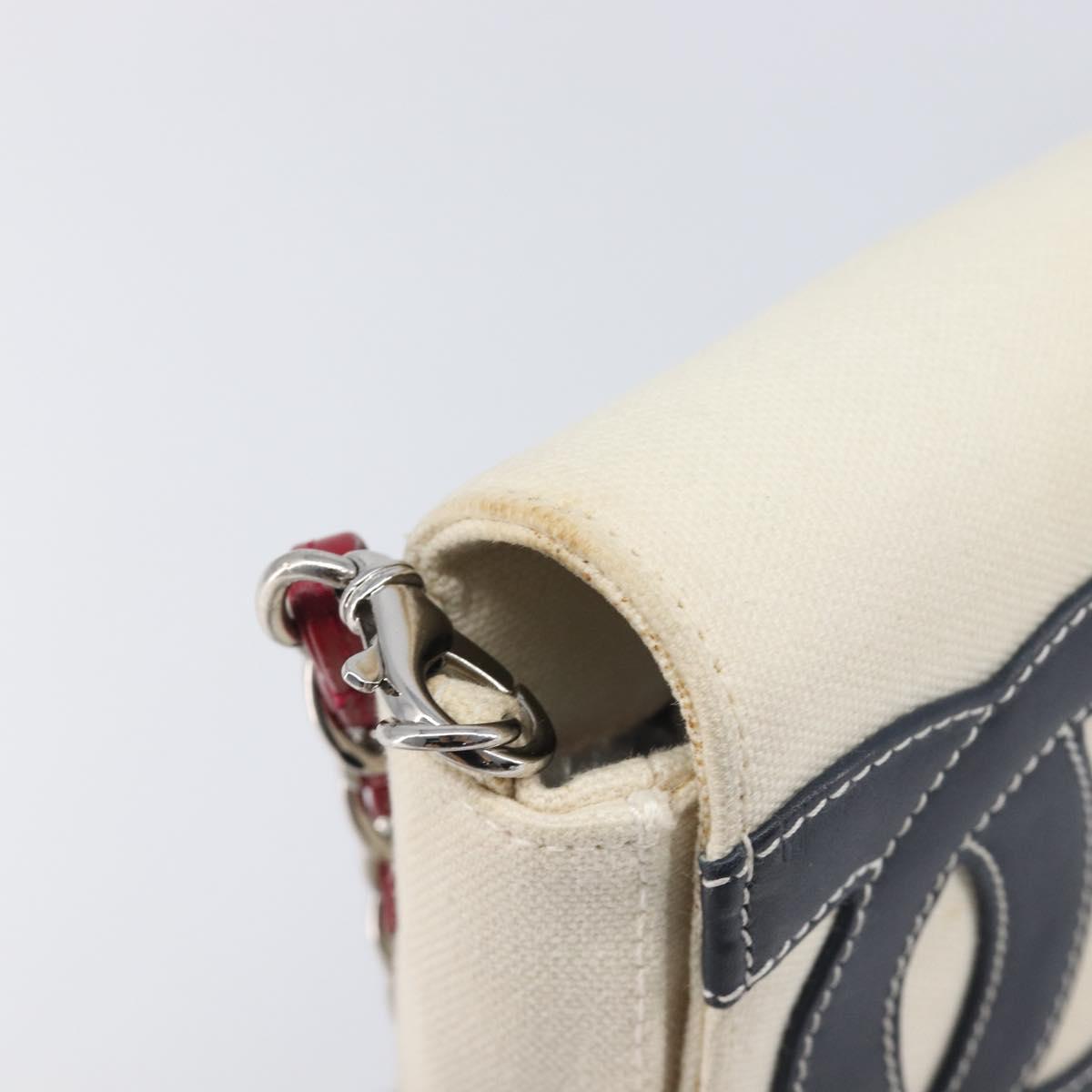 CHANEL Choco Bar Chain Shoulder Bag NO.5 Canvas Beige Silver CC Auth gh2433V