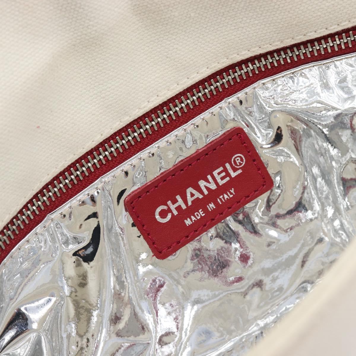 CHANEL Choco Bar Chain Shoulder Bag NO.5 Canvas Beige Silver CC Auth gh2433V