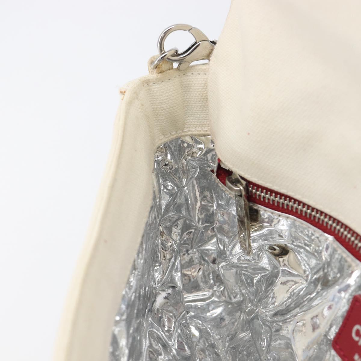 CHANEL Choco Bar Chain Shoulder Bag NO.5 Canvas Beige Silver CC Auth gh2433V