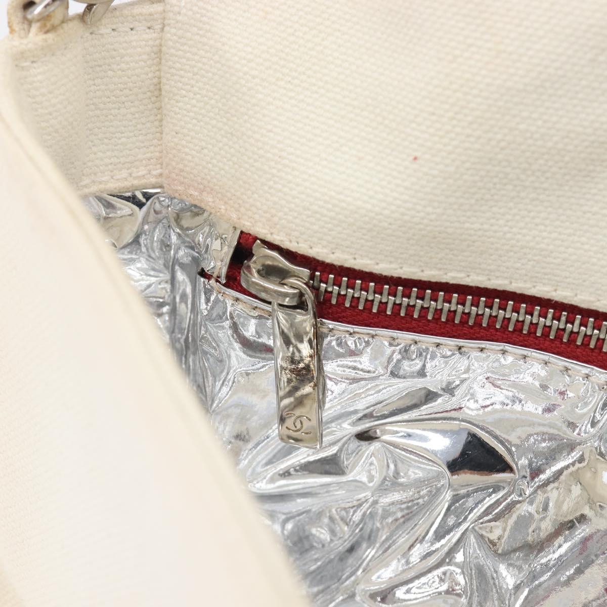 CHANEL Choco Bar Chain Shoulder Bag NO.5 Canvas Beige Silver CC Auth gh2433V