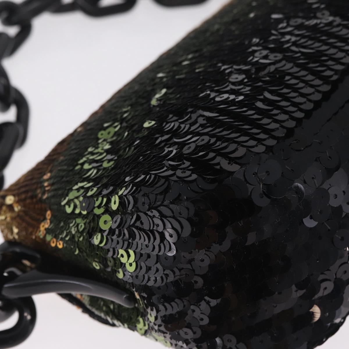PRADA Chain Shoulder Bag Satin Sequins Yellow Black Auth gh2435V