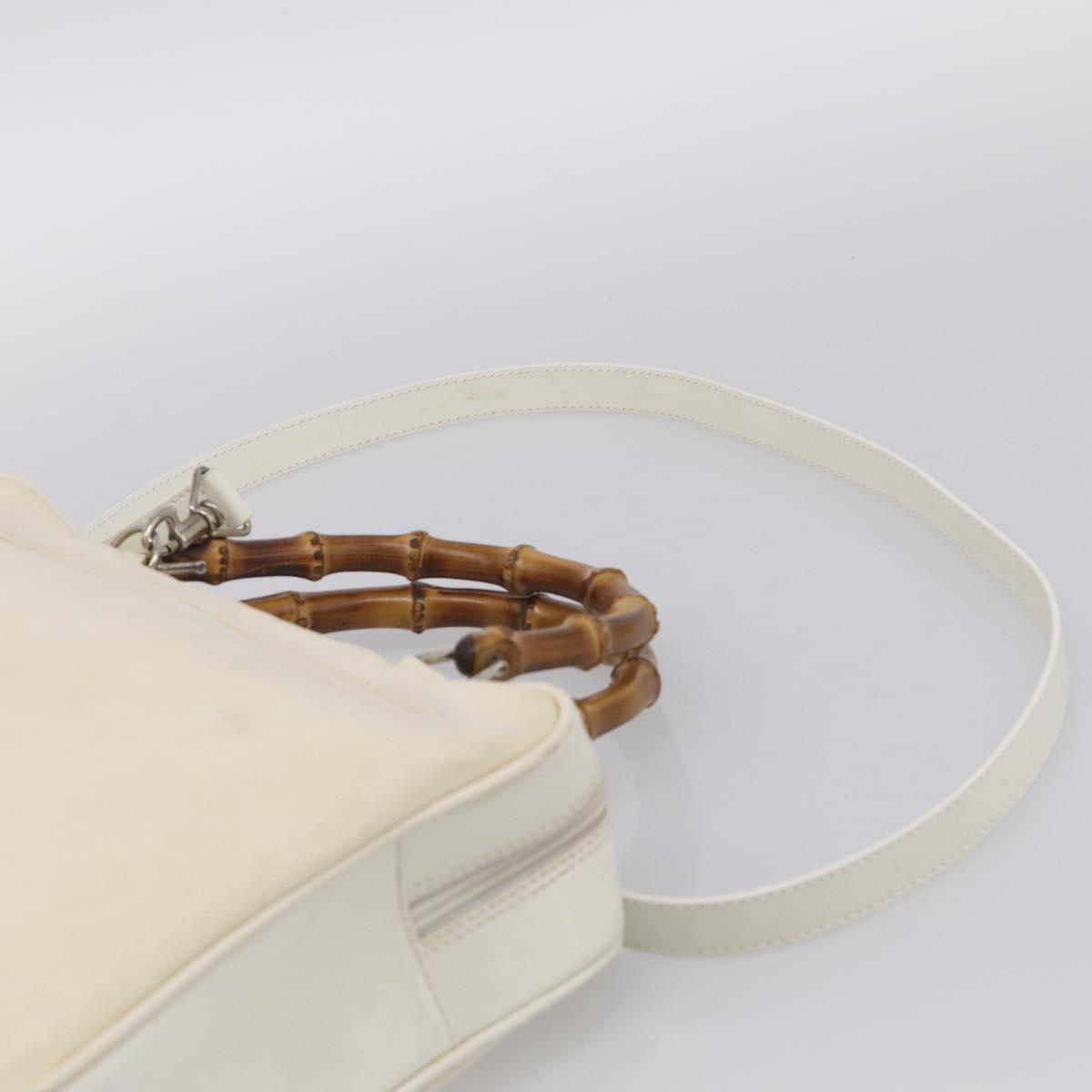 GUCCI Bamboo Hand Bag Nylon 2way White Silver 000 2040 0538 Auth gh2437