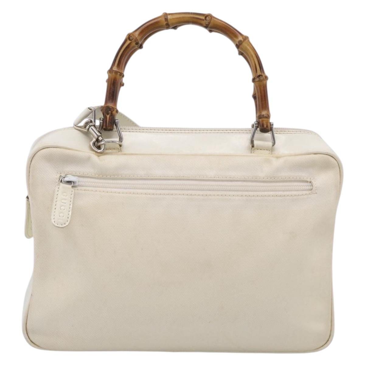 GUCCI Bamboo Hand Bag Nylon 2way White Silver 000 2040 0538 Auth gh2437