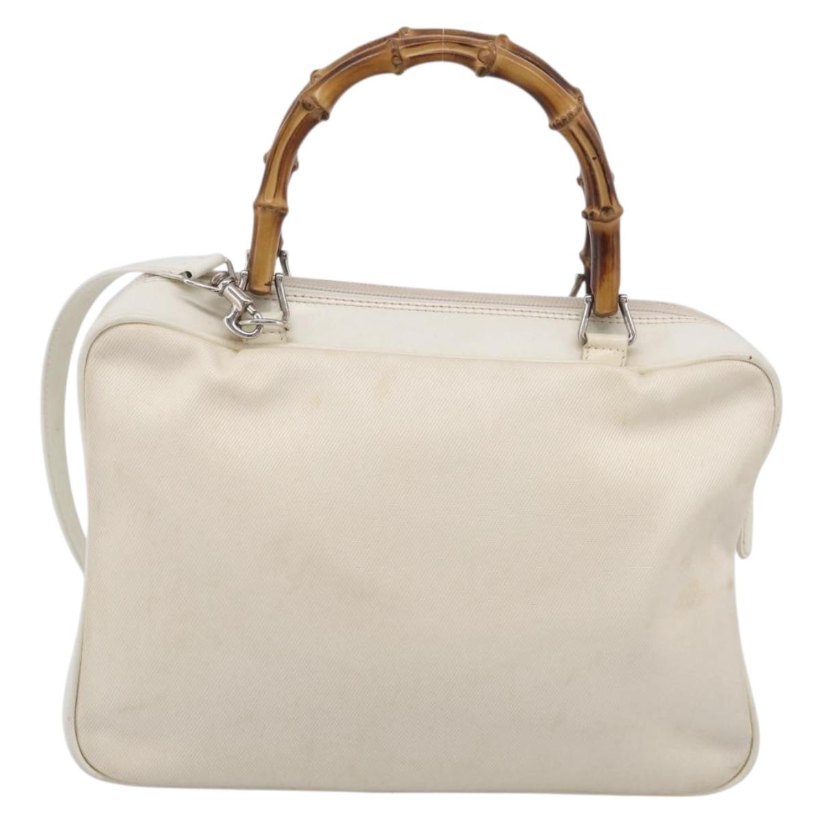GUCCI Bamboo Hand Bag Nylon 2way White Silver 000 2040 0538 Auth gh2437
