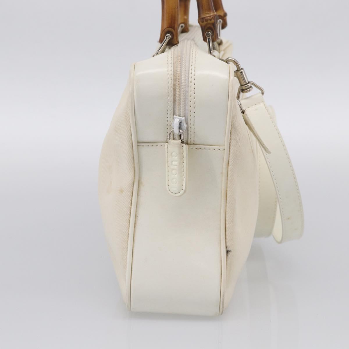 GUCCI Bamboo Hand Bag Nylon 2way White Silver 000 2040 0538 Auth gh2437