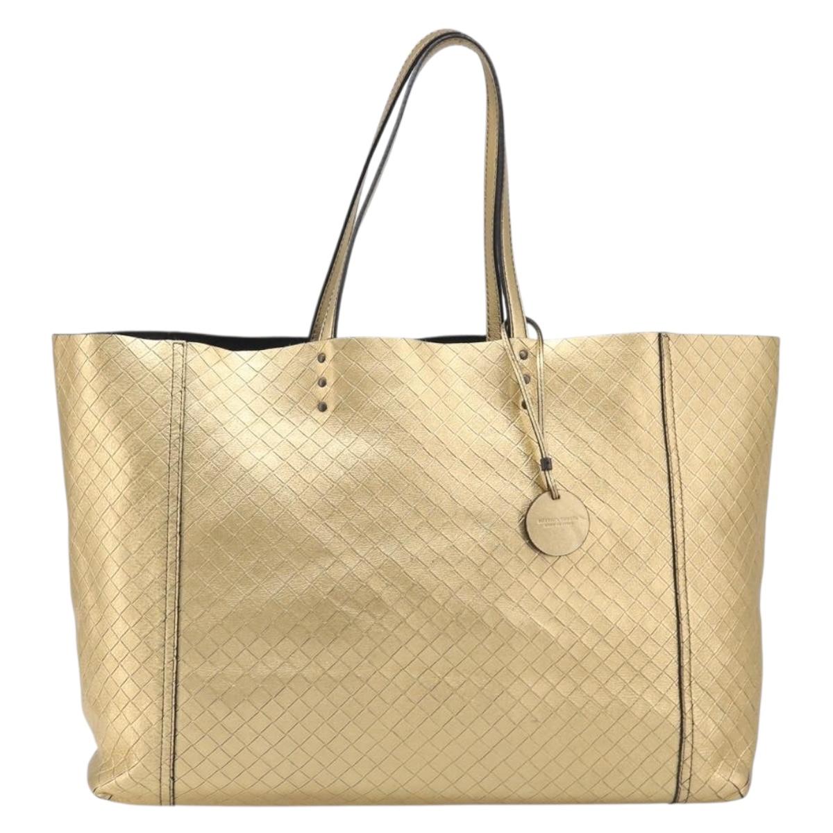 Bottega Veneta Intretti Mirage Tote Bag Leather Gold Auth gh2439