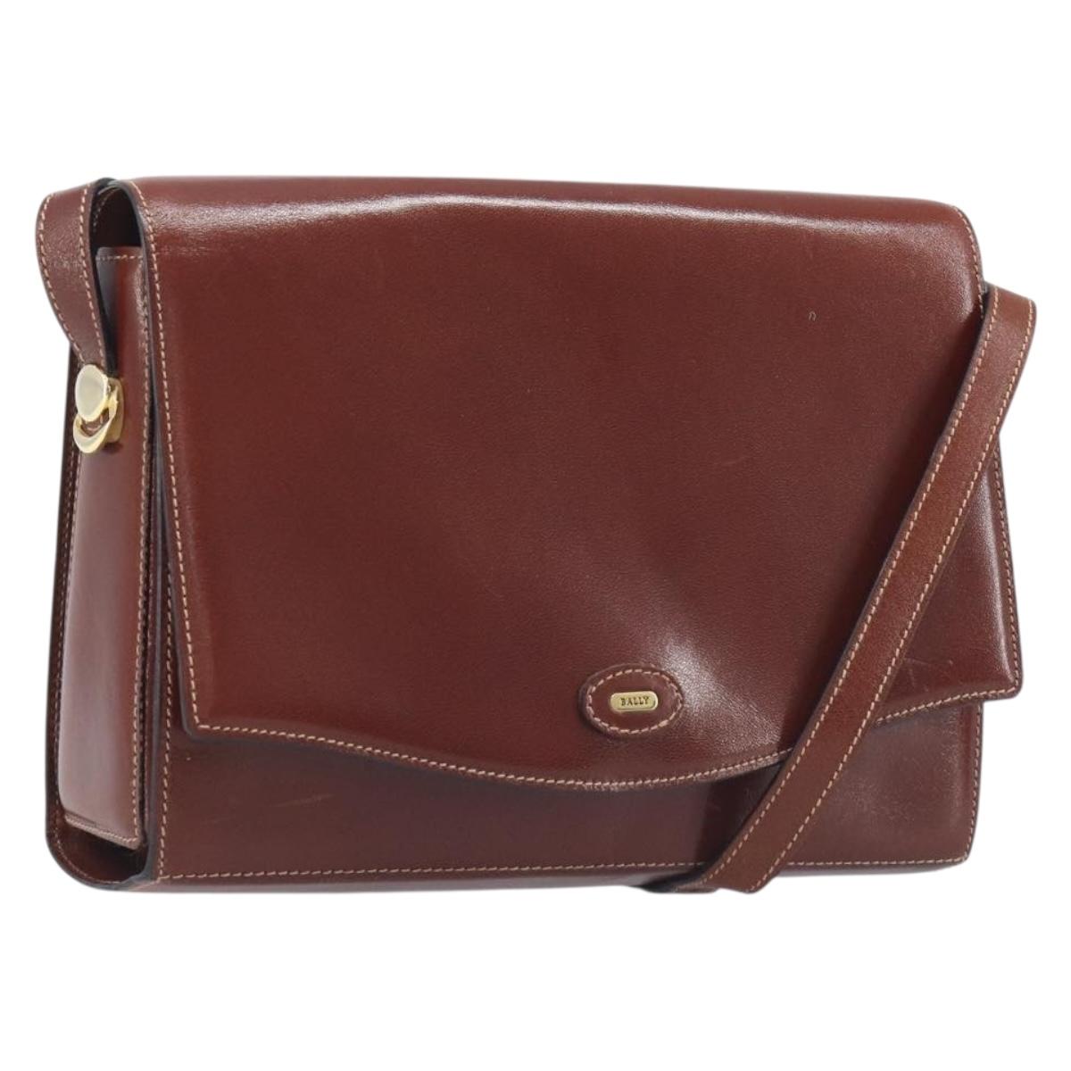 Bally Shoulder Bag Leather Brown Gold Auth gh2448