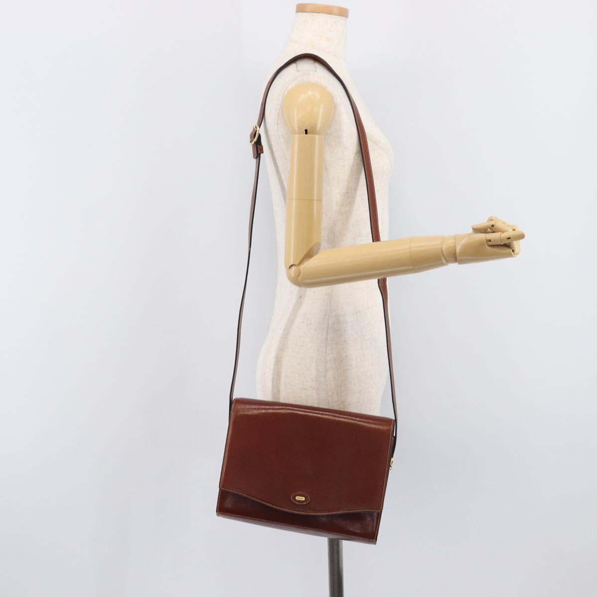 Bally Shoulder Bag Leather Brown Gold Auth gh2448