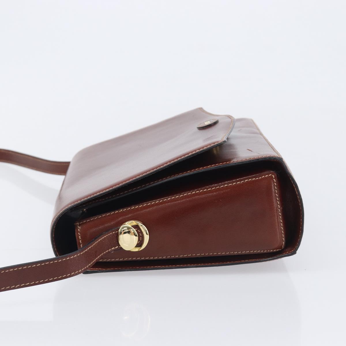 Bally Shoulder Bag Leather Brown Gold Auth gh2448