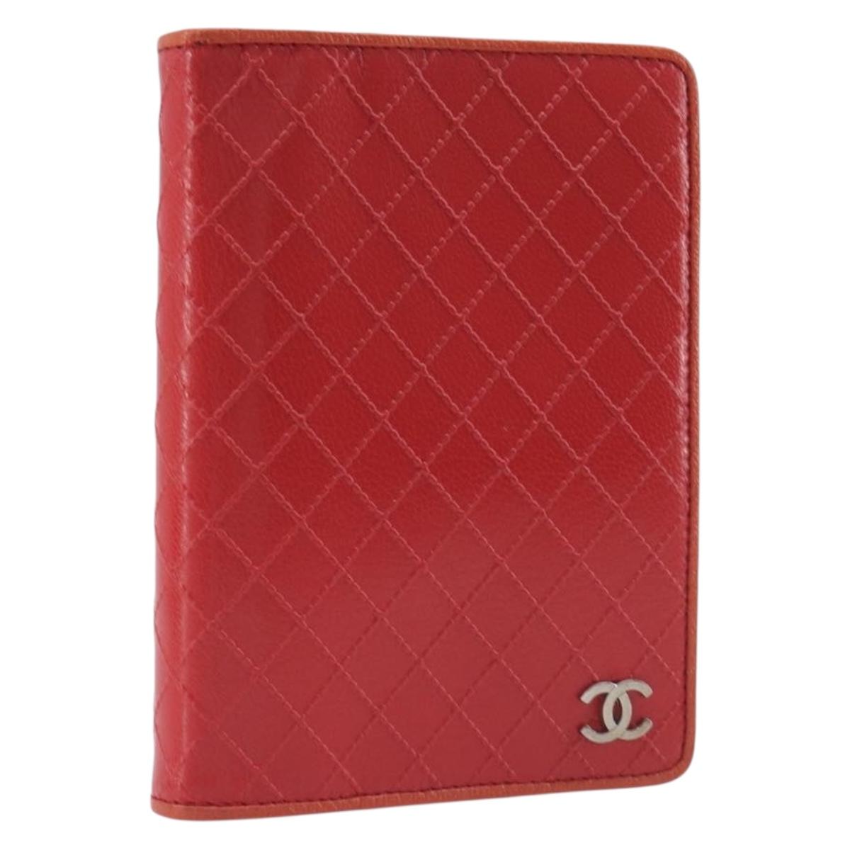 CHANEL Bicolore Day Planner Cover Leather Red Silver CC Auth gh2449V