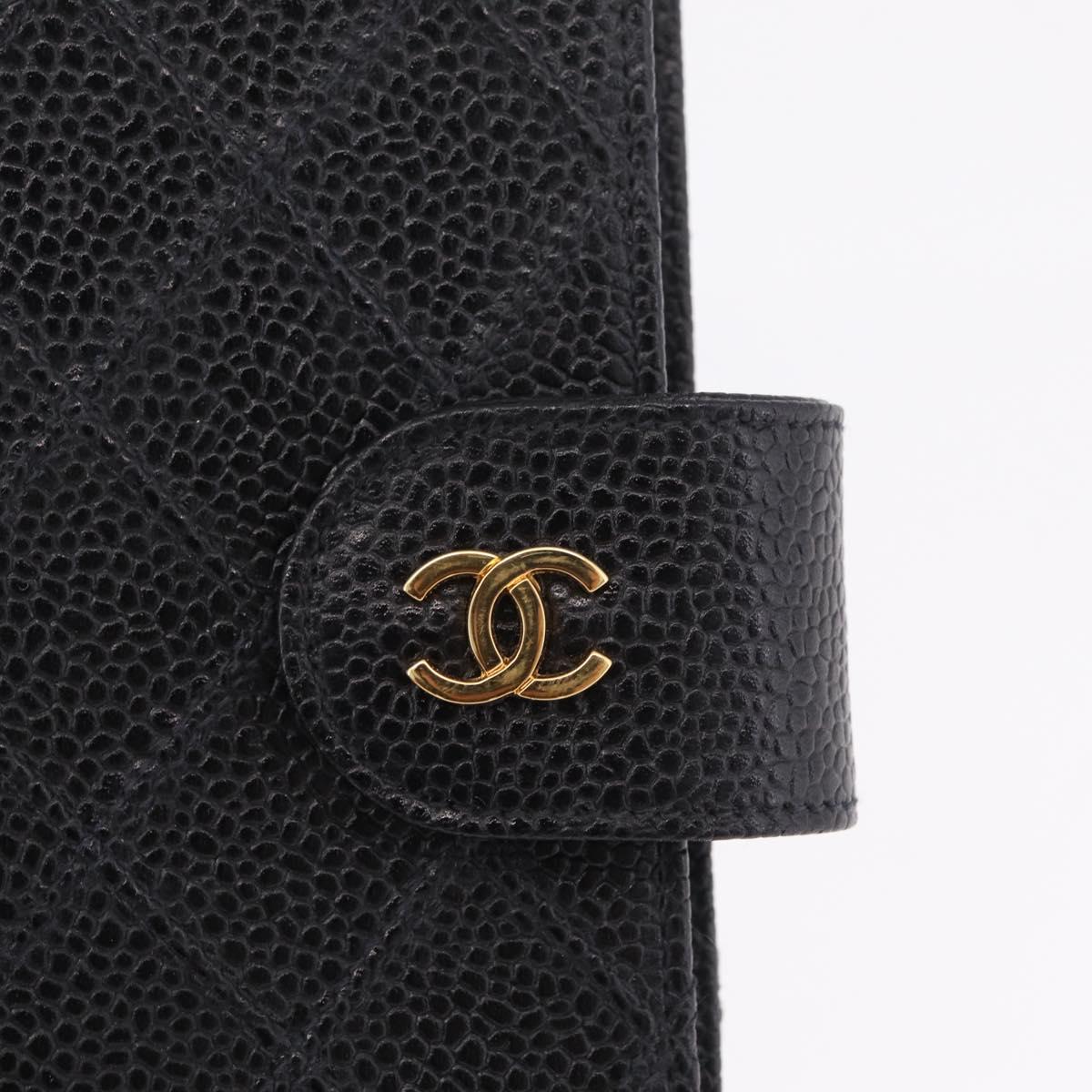 CHANEL Bicolore Day Planner Cover Caviar Skin Black Gold CC Auth gh2450V