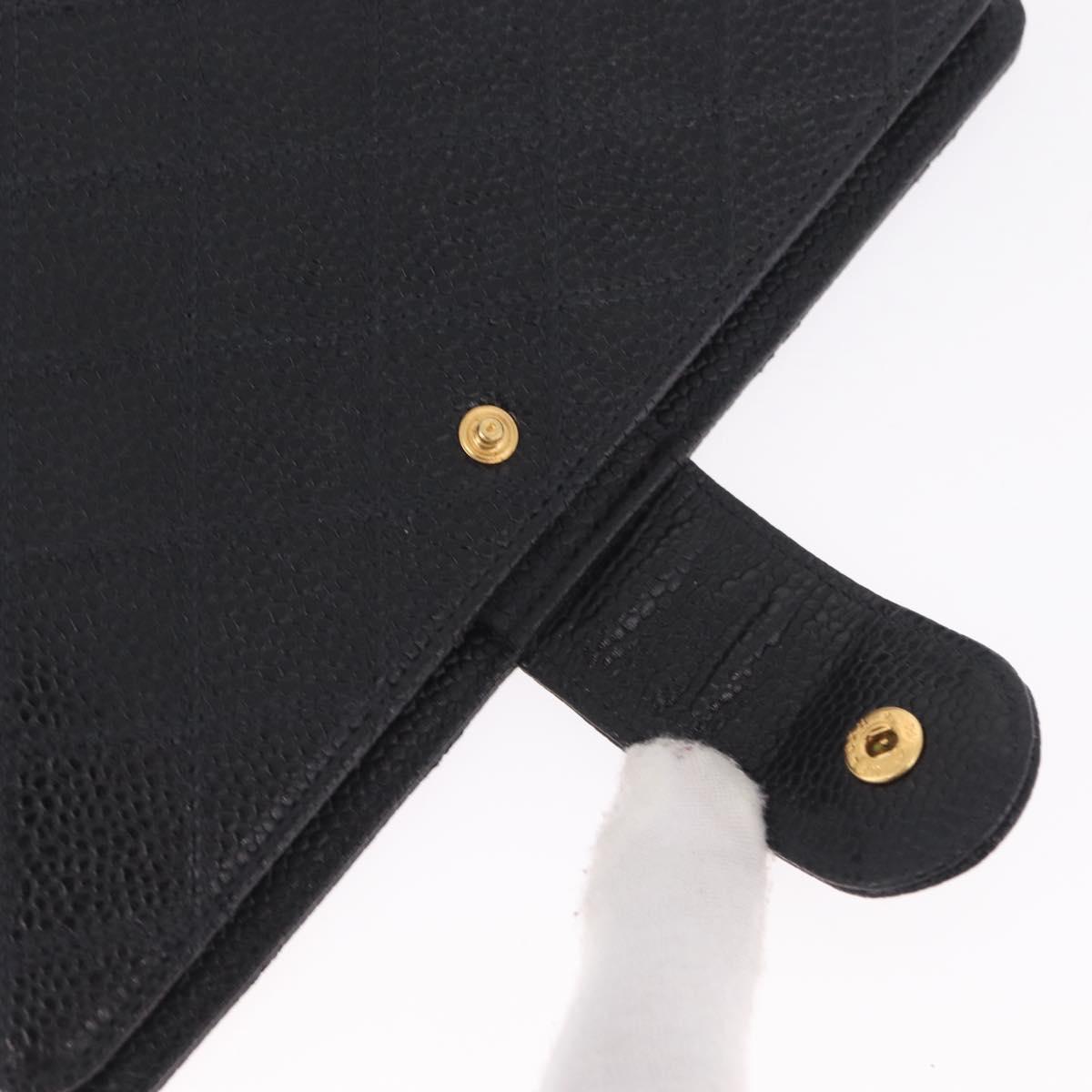CHANEL Bicolore Day Planner Cover Caviar Skin Black Gold CC Auth gh2450V
