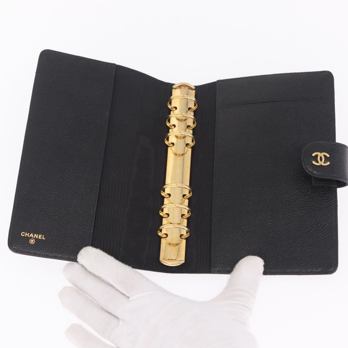 CHANEL Bicolore Day Planner Cover Caviar Skin Black Gold CC Auth gh2450V