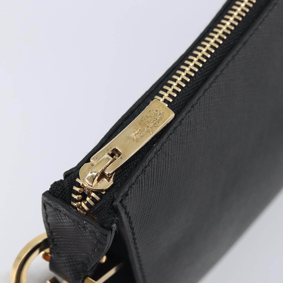 Salvatore Ferragamo Gancini Hand Bag Leather Black Gold Auth gh2454