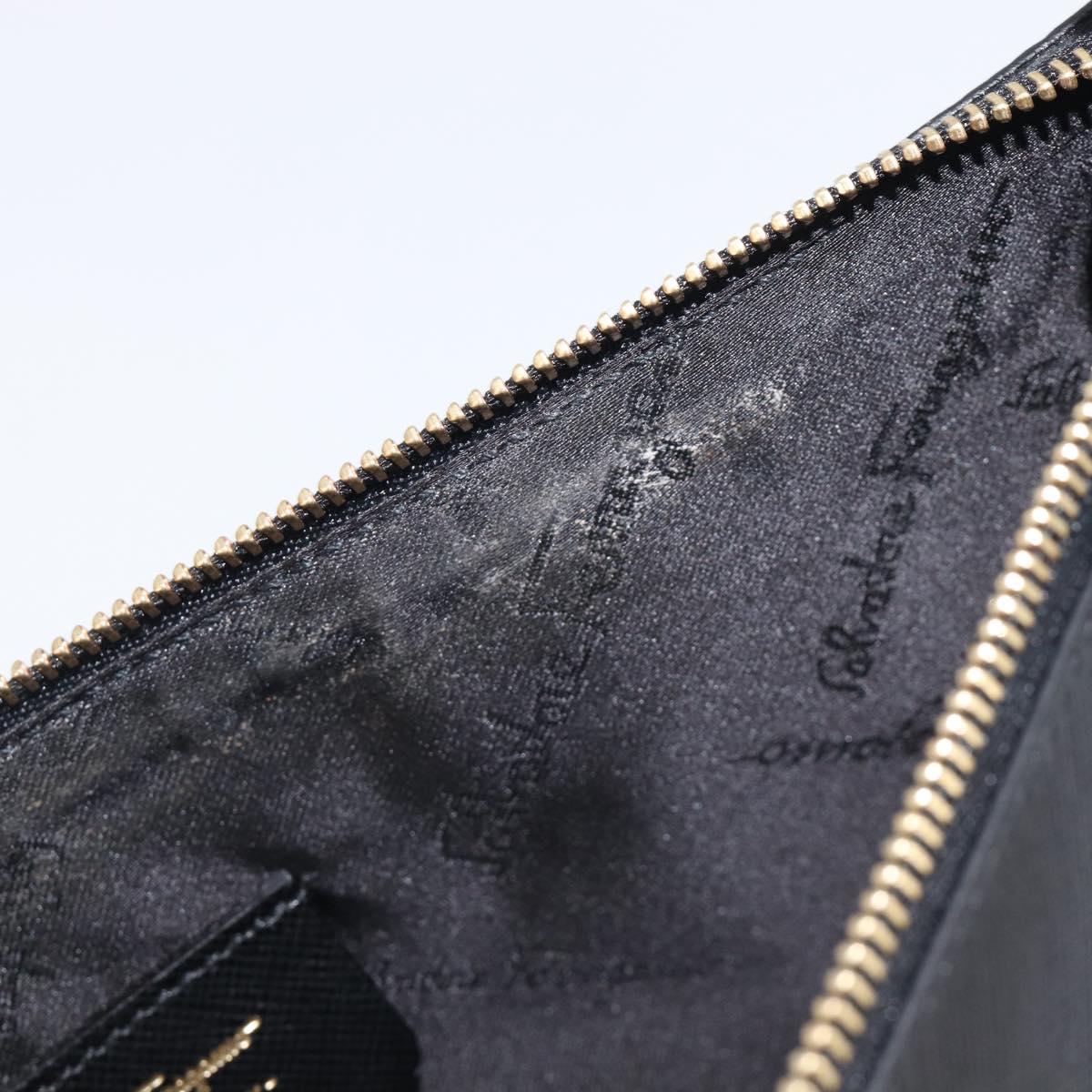 Salvatore Ferragamo Gancini Hand Bag Leather Black Gold Auth gh2454