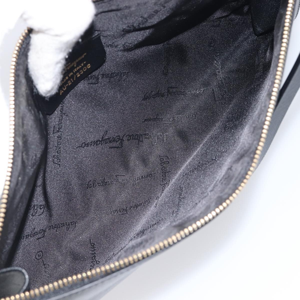 Salvatore Ferragamo Gancini Hand Bag Leather Black Gold Auth gh2454