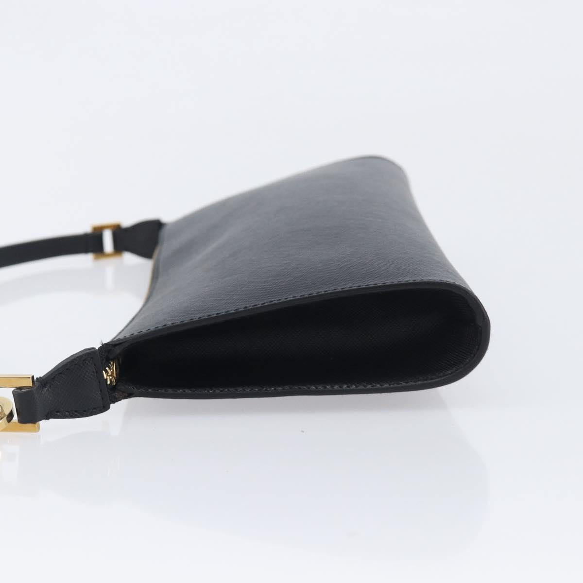 Salvatore Ferragamo Gancini Hand Bag Leather Black Gold Auth gh2454