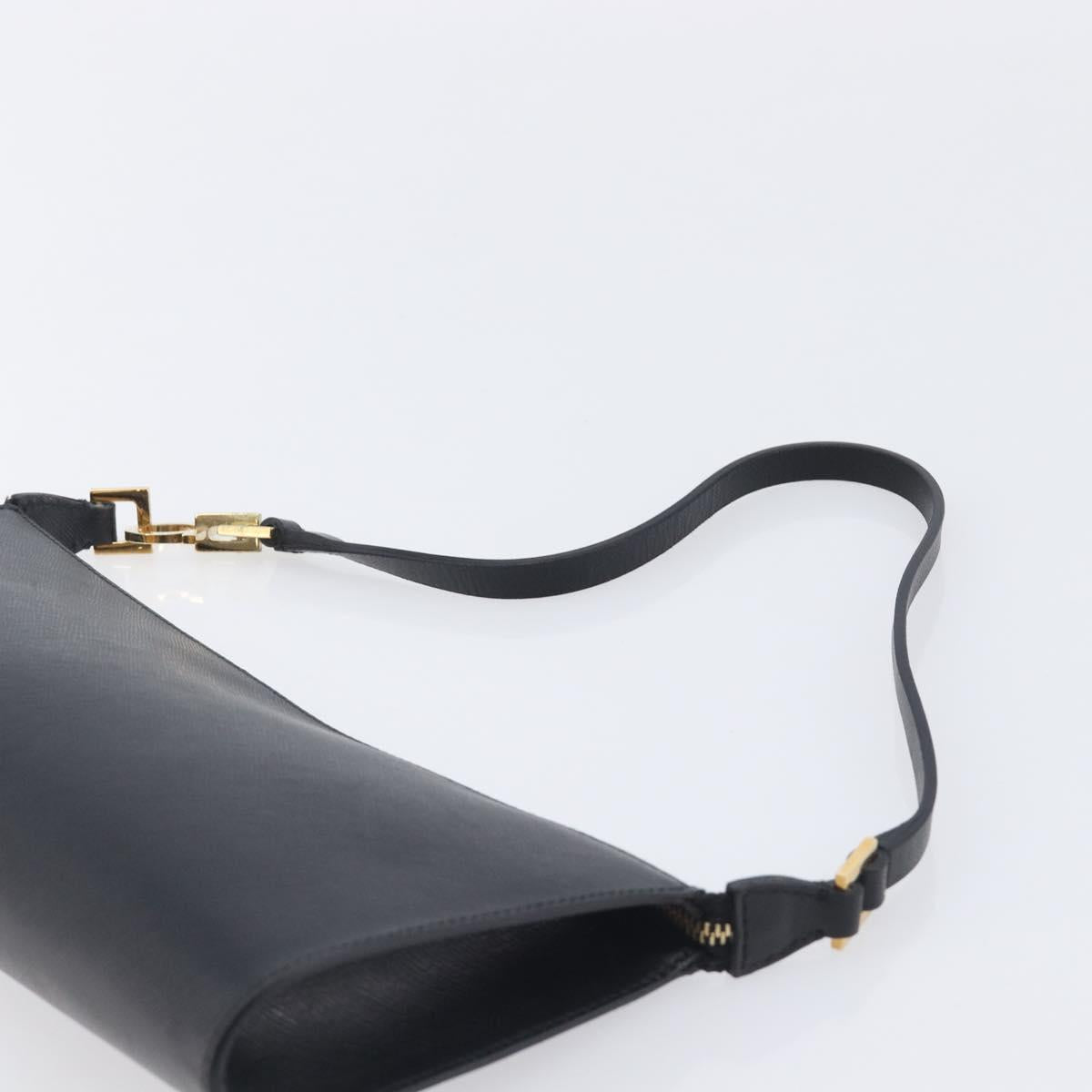 Salvatore Ferragamo Gancini Hand Bag Leather Black Gold Auth gh2454