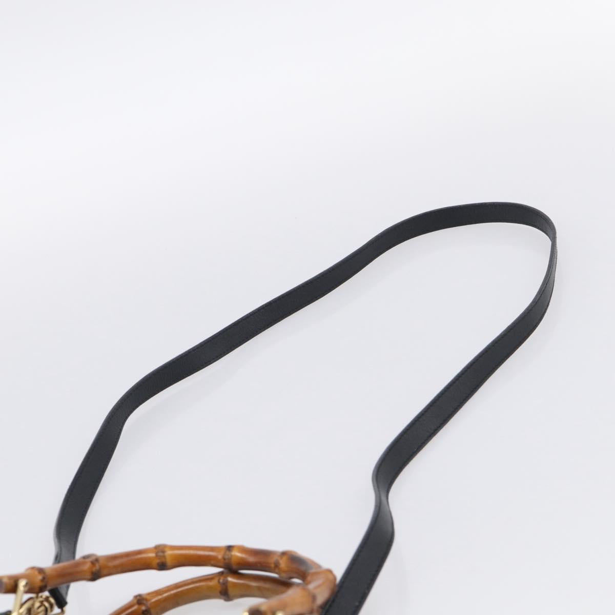 GUCCI Bamboo Hand Bag Leather 2way Black Gold 000 2122 0290 Auth gh2458