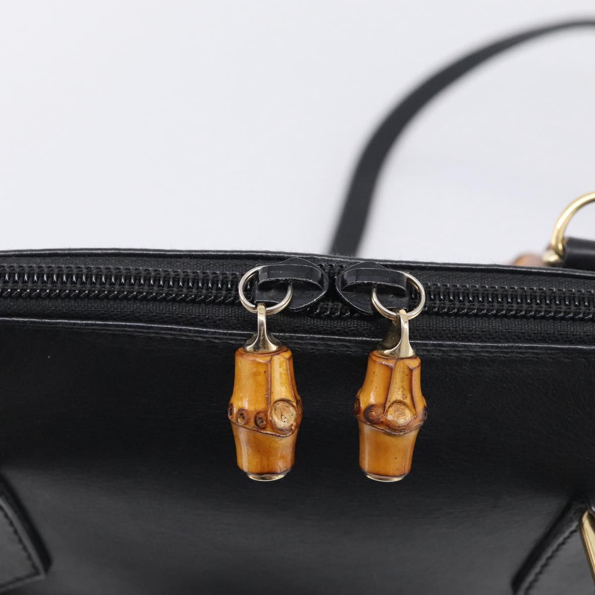 GUCCI Bamboo Hand Bag Leather 2way Black Gold 000 2122 0290 Auth gh2458