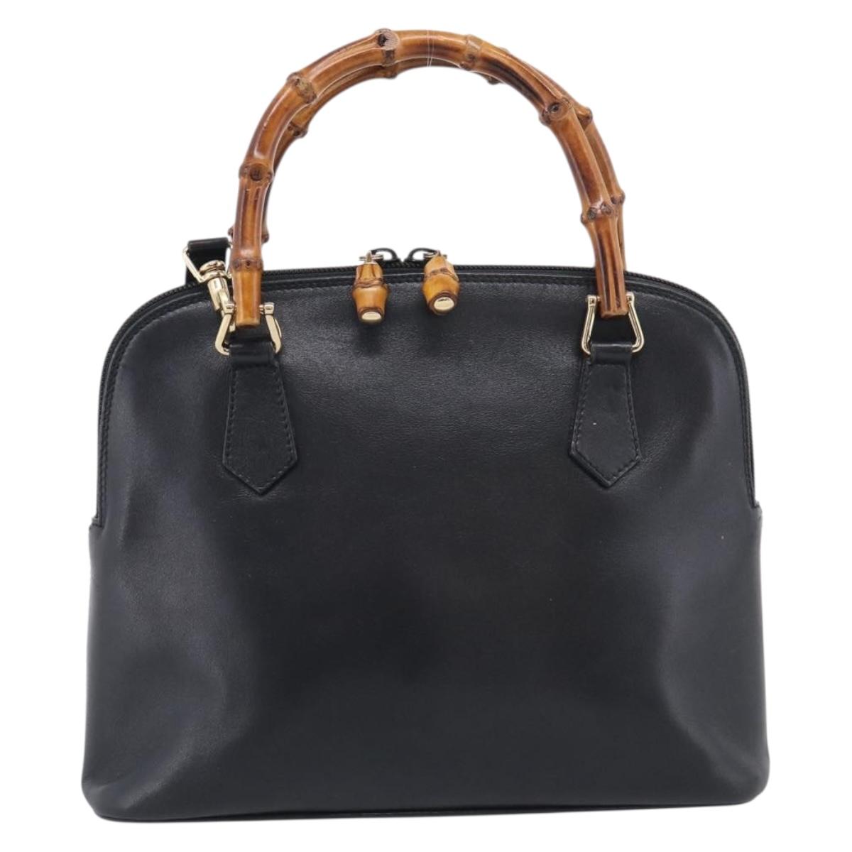 GUCCI Bamboo Hand Bag Leather 2way Black Gold 000 2122 0290 Auth gh2458
