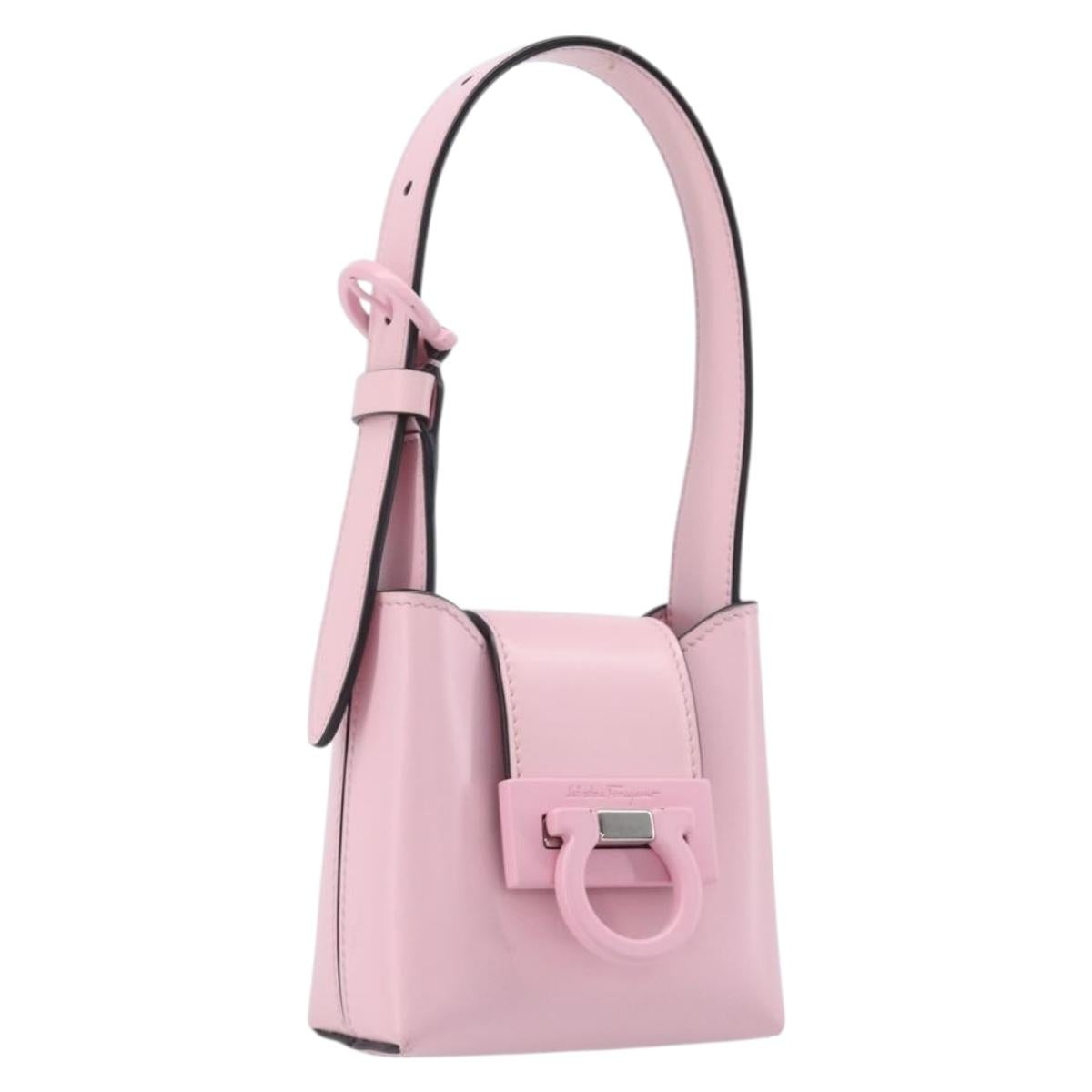 Salvatore Ferragamo Gancini Mini Hand Bag Leather Pink Auth gh2461V