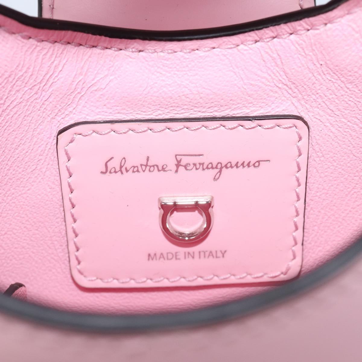 Salvatore Ferragamo Gancini Mini Hand Bag Leather Pink Auth gh2461V