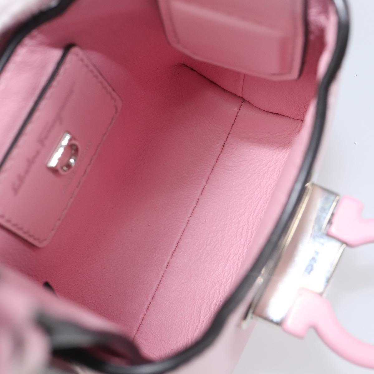 Salvatore Ferragamo Gancini Mini Hand Bag Leather Pink Auth gh2461V