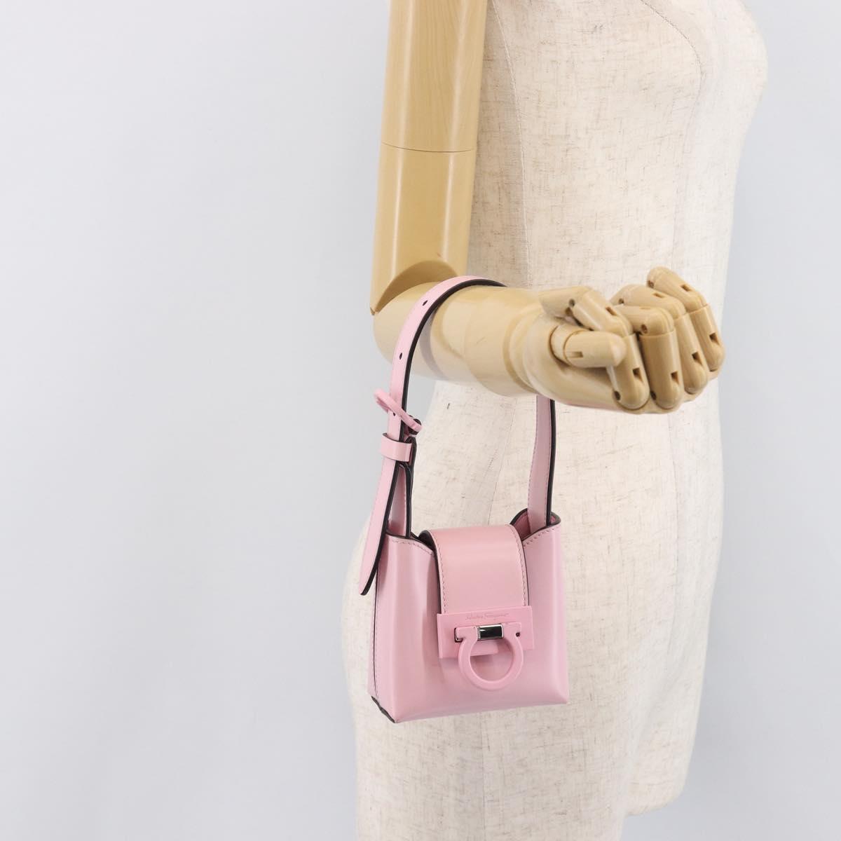 Salvatore Ferragamo Gancini Mini Hand Bag Leather Pink Auth gh2461V