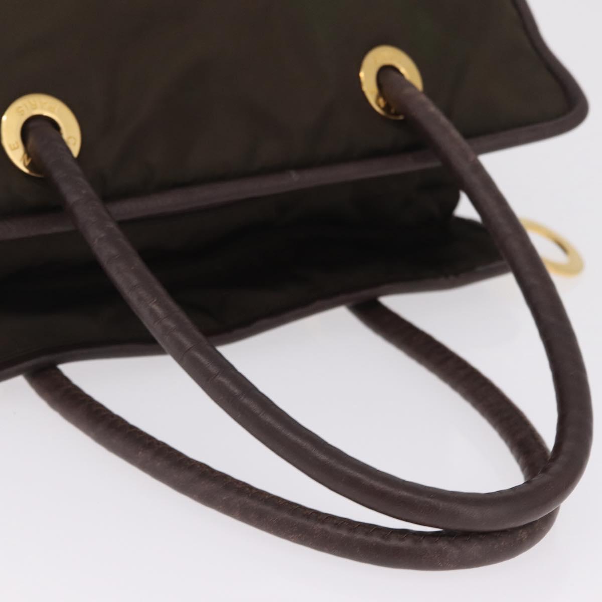 CELINE Hand Bag Nylon Brown Gold Auth gh2468