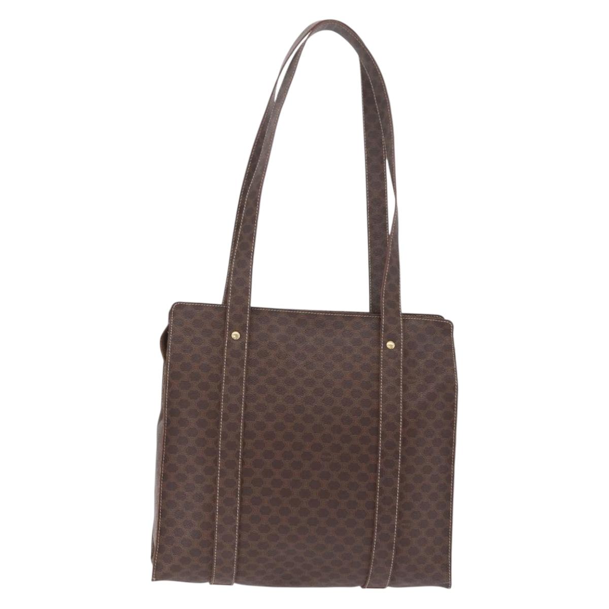 CELINE Macadam Canvas Tote Bag PVC Leather Brown Gold Auth gh2470