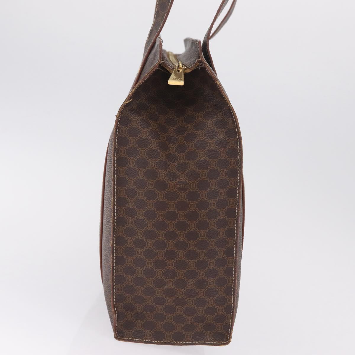 CELINE Macadam Canvas Tote Bag PVC Leather Brown Gold Auth gh2470