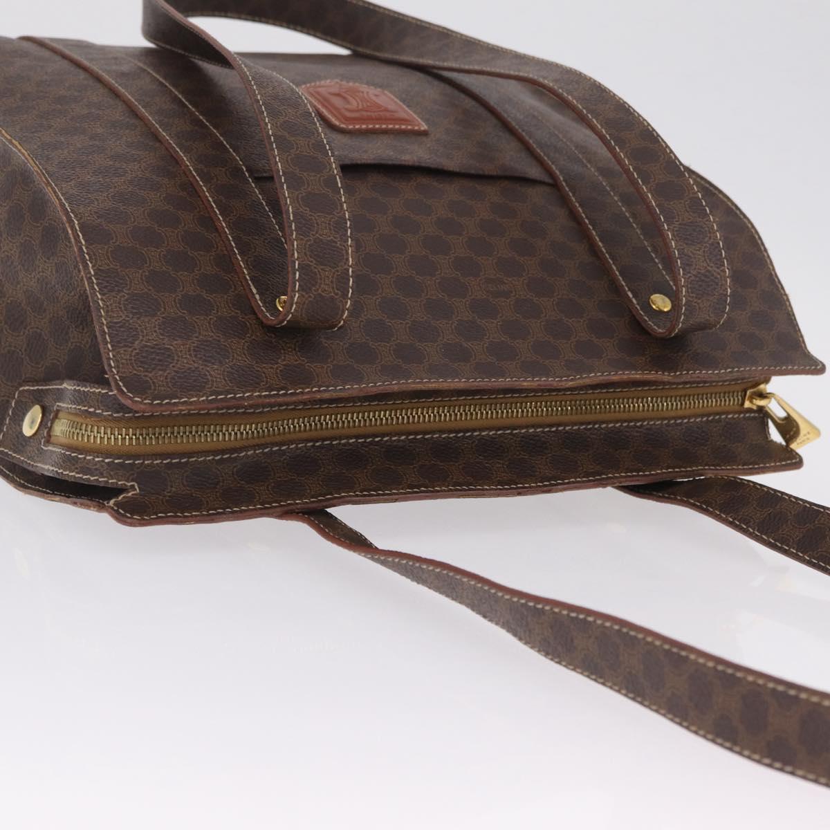 CELINE Macadam Canvas Tote Bag PVC Leather Brown Gold Auth gh2470