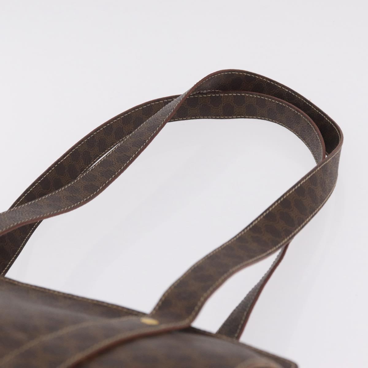 CELINE Macadam Canvas Tote Bag PVC Leather Brown Gold Auth gh2470
