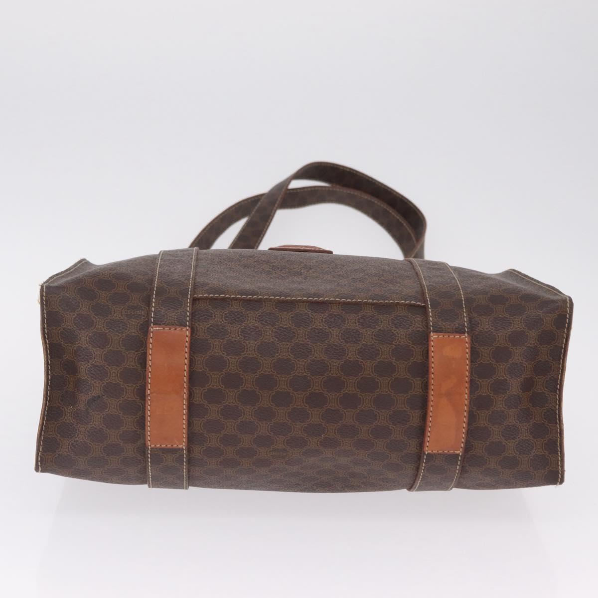 CELINE Macadam Canvas Tote Bag PVC Leather Brown Gold Auth gh2470