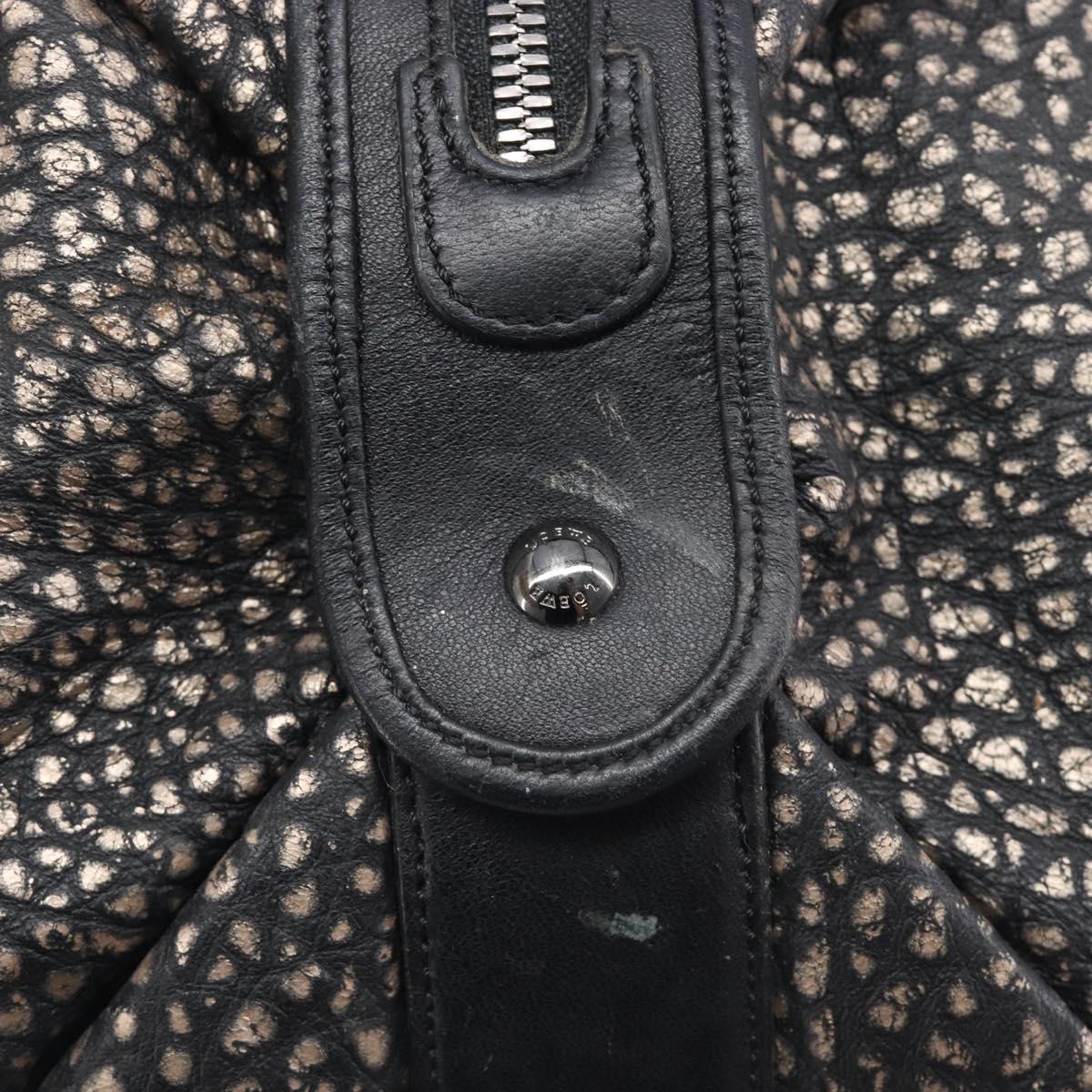 LOEWE Boston Bag Leather Black Silver Auth gh2472A