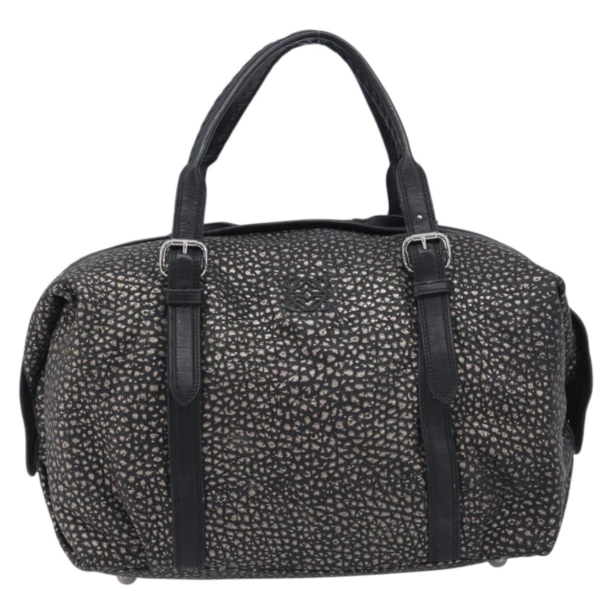 LOEWE Boston Bag Leather Black Silver Auth gh2472A