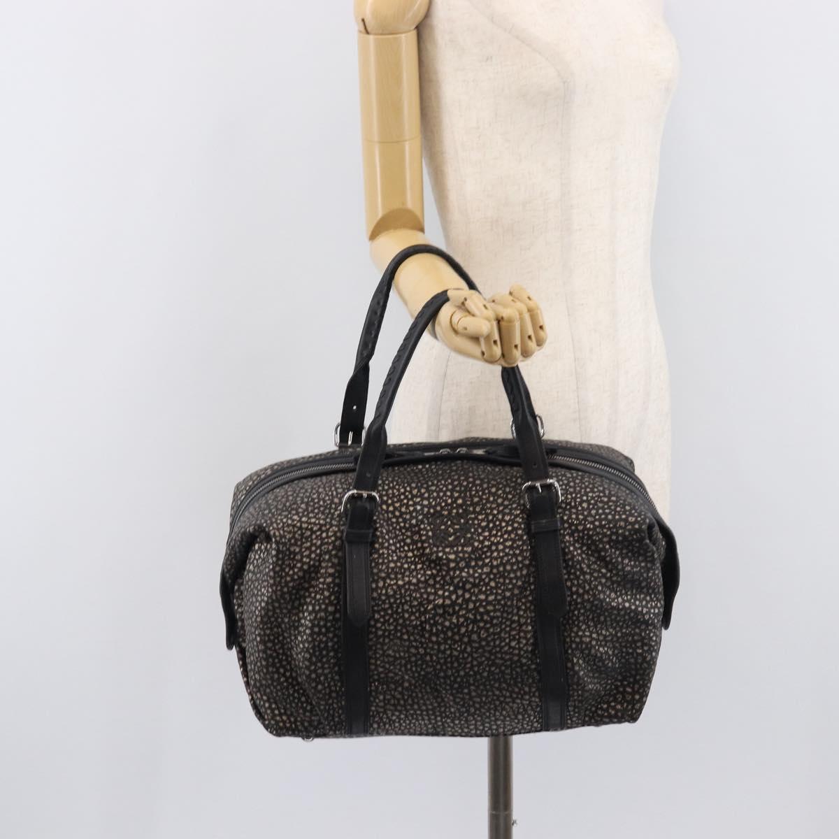 LOEWE Boston Bag Leather Black Silver Auth gh2472A