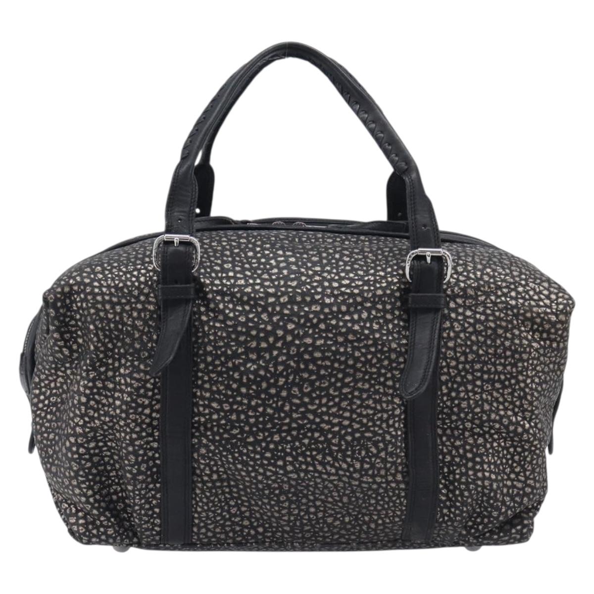 LOEWE Boston Bag Leather Black Silver Auth gh2472A
