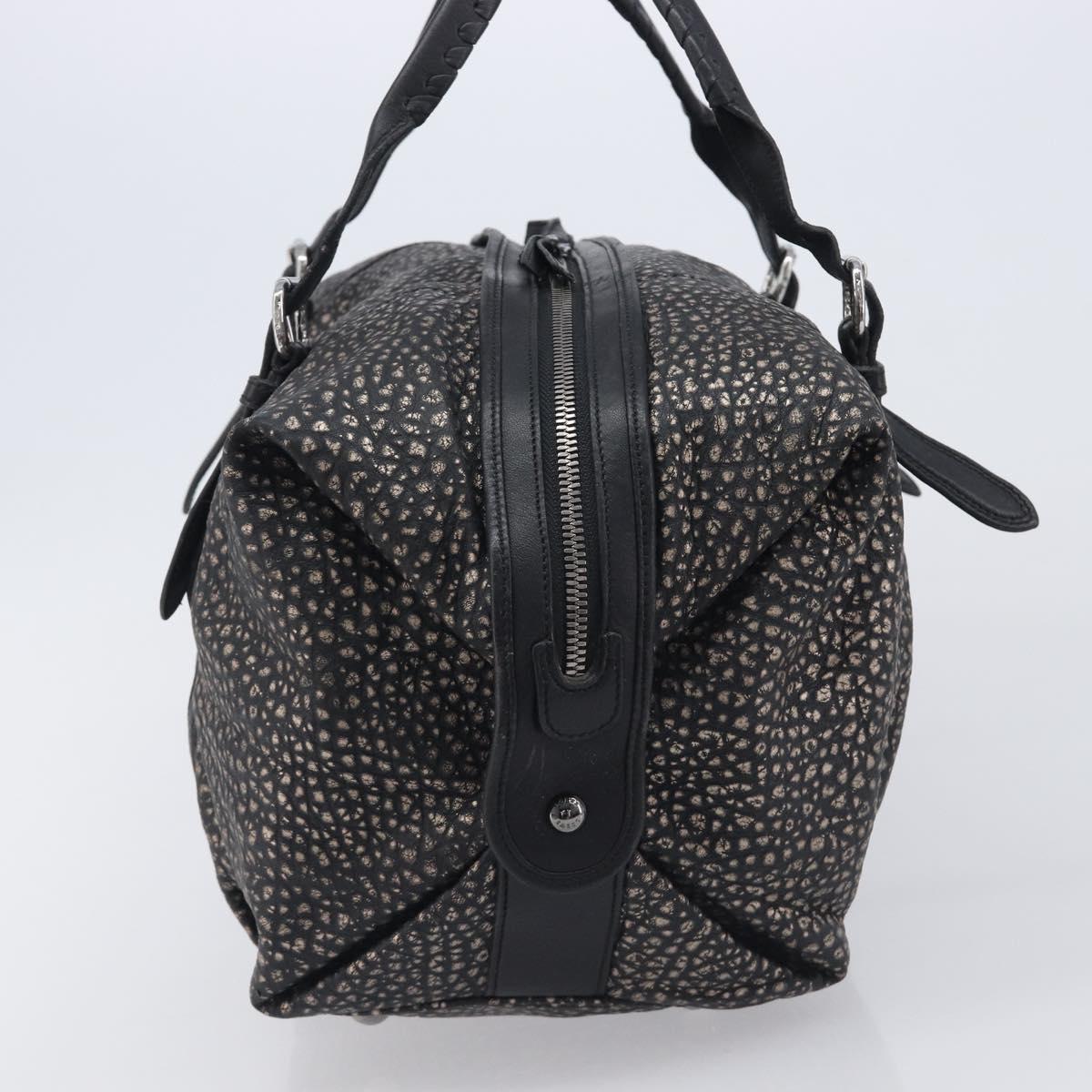 LOEWE Boston Bag Leather Black Silver Auth gh2472A