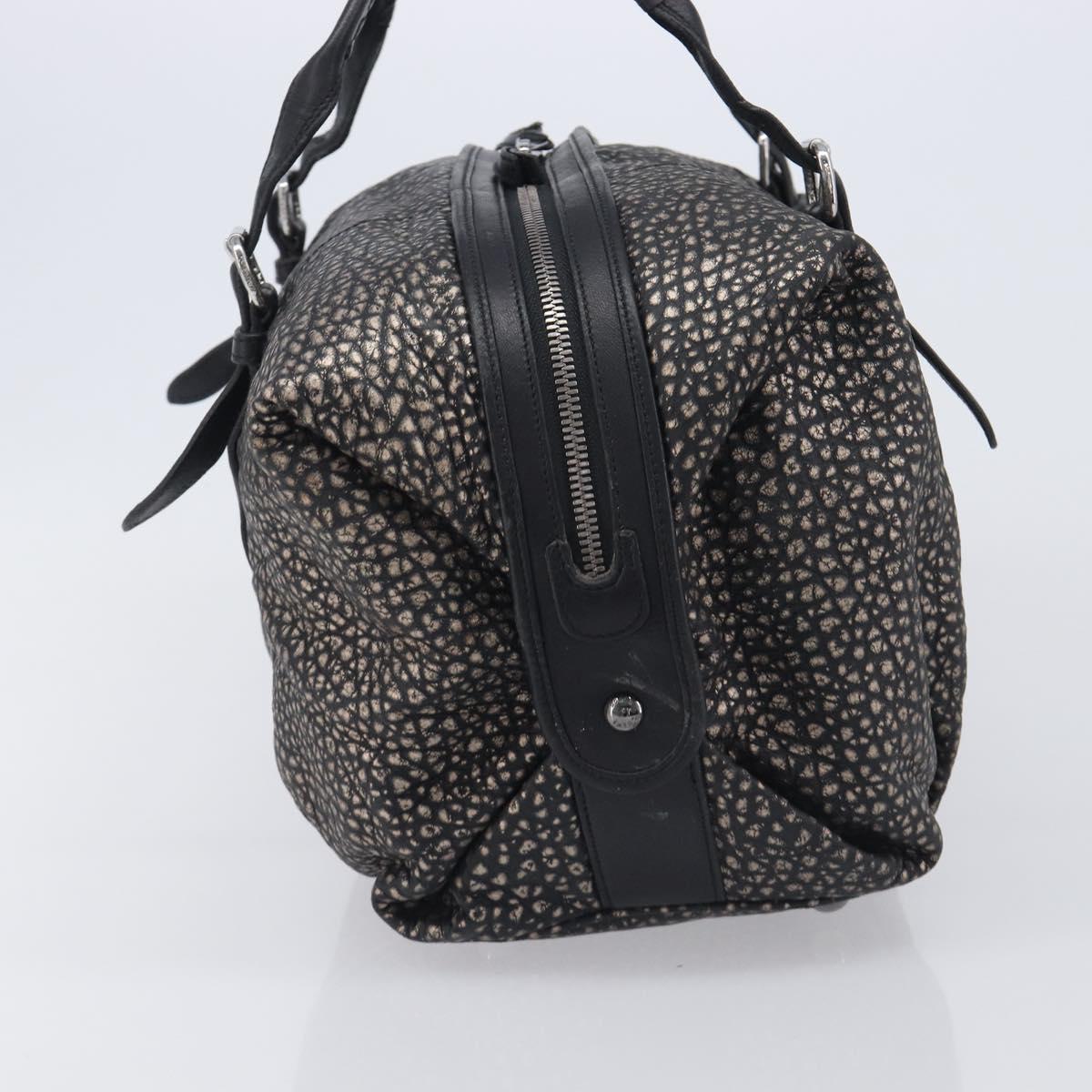 LOEWE Boston Bag Leather Black Silver Auth gh2472A