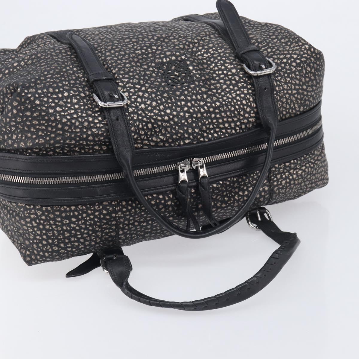 LOEWE Boston Bag Leather Black Silver Auth gh2472A